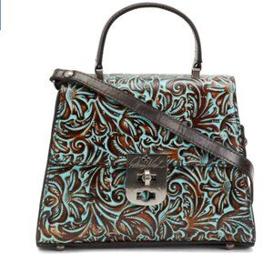 Patricia Nash Leather Tooled Chauny Turquoise Handbag Crossbody Top Handbag